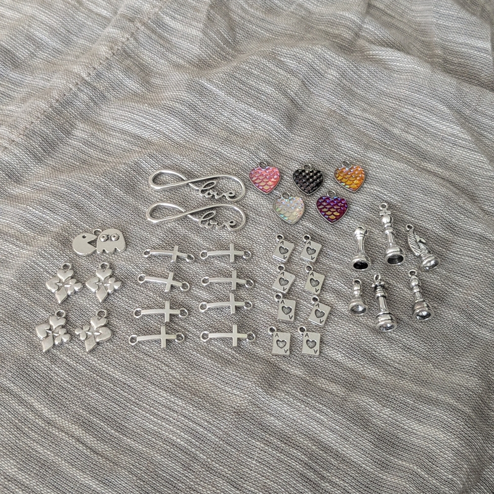 Assorted Silver and Heart Charms